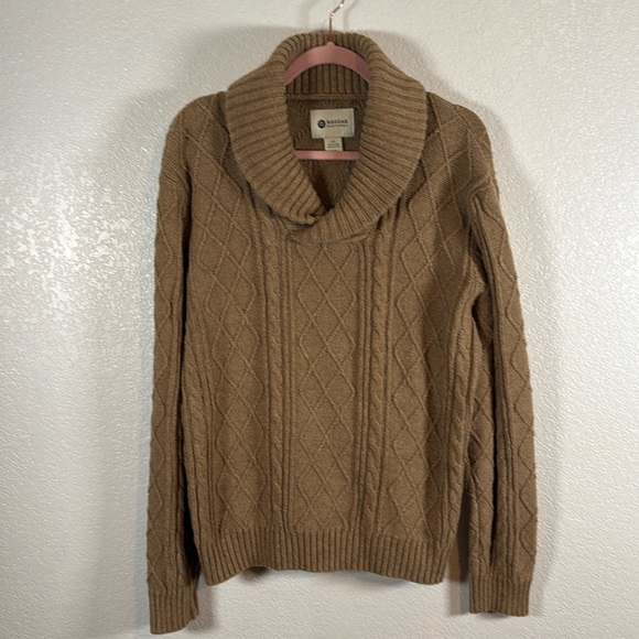 Haggar Tan Cable Knit Shawl Collar Fisherman Sweater Size Large - Picture 1 of 6